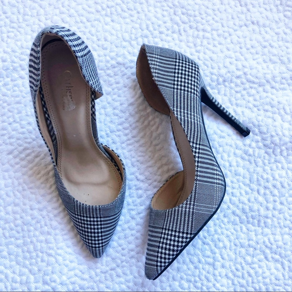 Plaid Fabric Open Side  Heels